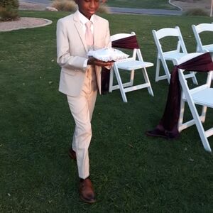 Perry Ellis Boy's Cream Suit with Tie